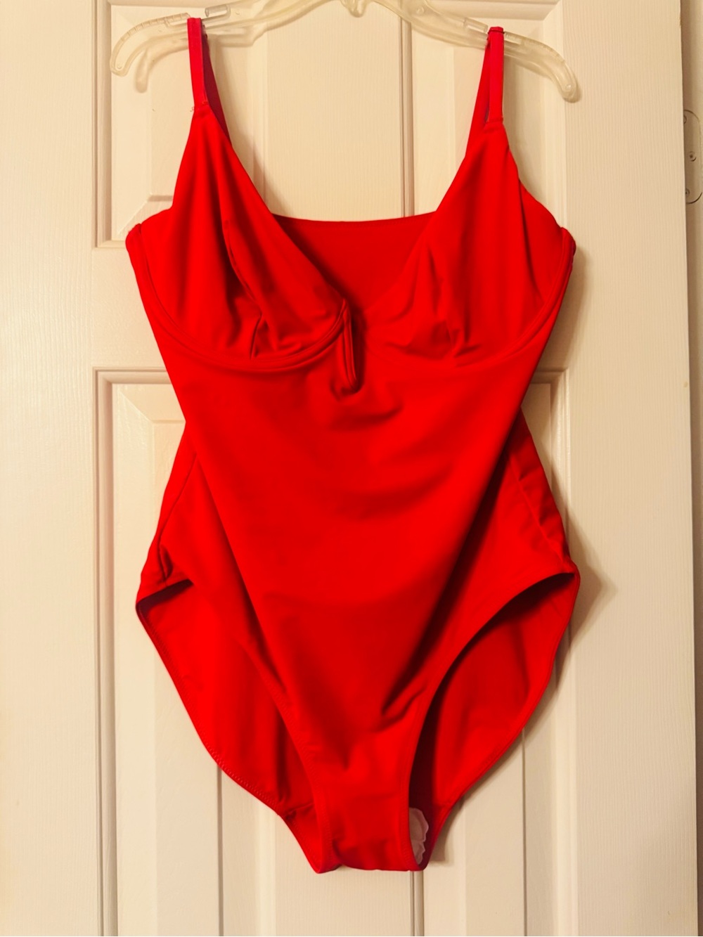 POPILUSH - Sleek Red Plunging V - One-Piece Swimsuit with Support